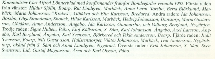 Konfirmation, Bondegärde Gällstad 1902, Judith Andersson, text
