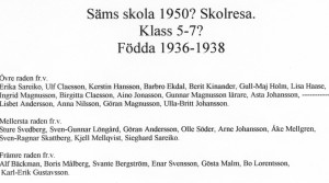Säms skola 1950 Skolresa. klass 5-7, födda 1936-1938, text