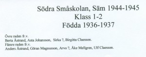 Södra Småskolan, Säm 1944-1945, klass 1-2, födda 1936-1937, text